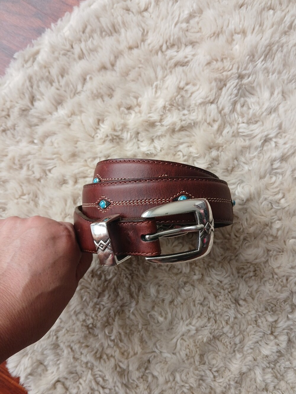 💎 Brighton Men's Leather Belt Cody Turquoise Taper Belt